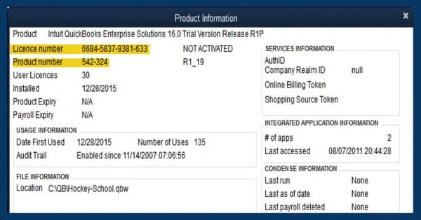 Correct License and Product Number