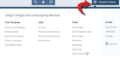 Location of Gear Icon in QuickBooks Desktop