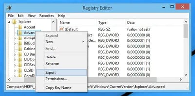 Internet Explorer backup keys