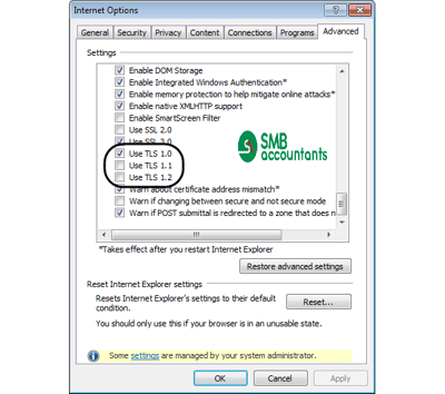 TLS Error Internet Options Setting tls