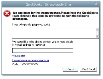 Quickbooks - Unrecoverable Error - We apologize for the inconvenience
