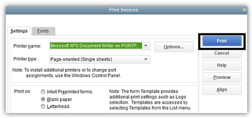 Print Invoices page