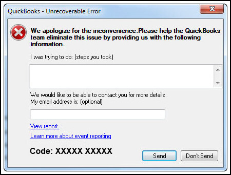 Quickbooks Unrecoverable error - How it actually shown