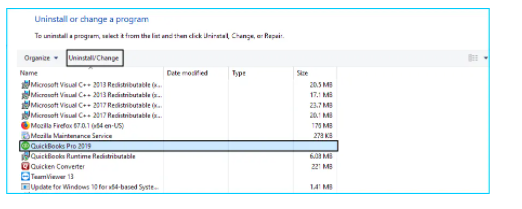 Uninstalling an associated QuickBooks desktop entry - Uninstall or change a program