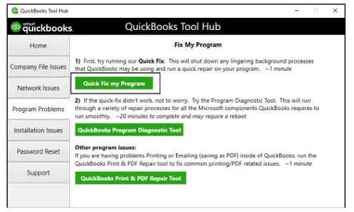 Quickbooks Tool Hub >> Quick Fix My Program