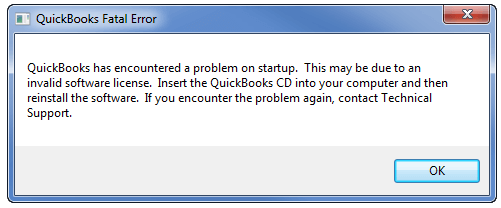 Error 3371, Status Code 11118 - Quickbooks Fatal Error - Quickbooks has encountered a problem on startup
