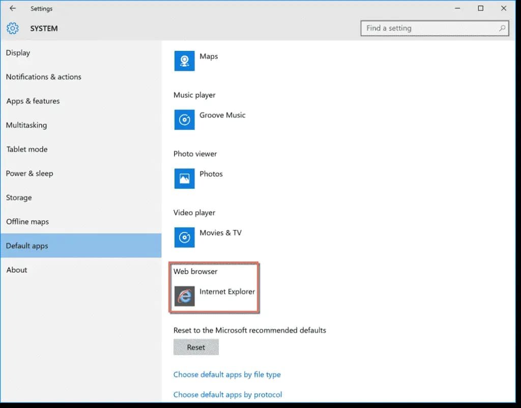 Set up the Internet Explorer as Default Browser