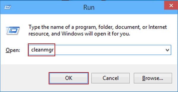Type cleanmgr in Run box 