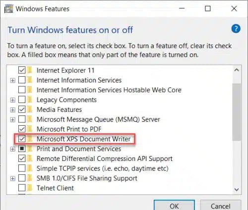 Enable Microsoft XPS Document Writer