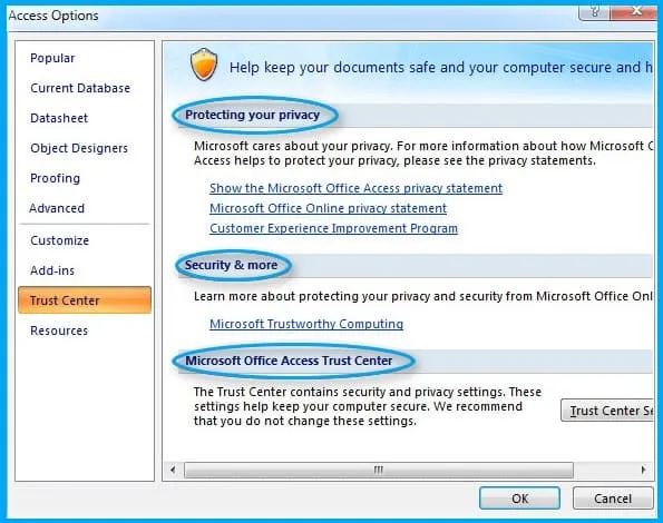 Access the Security Settings
