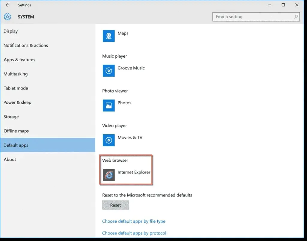 Set up the Internet Explorer as Default Browser