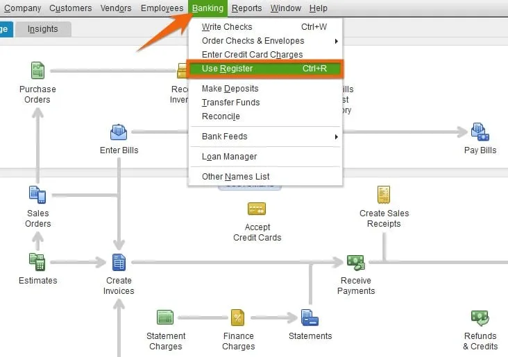 Check register in QuickBooks Desktop