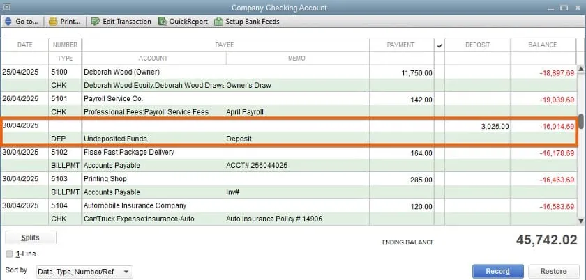 Example of Deposit you Want to Delete