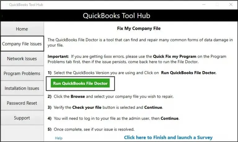 Run QuickBooks File Doctor Tool