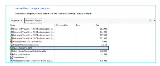 select QuickBooks Desktop and Select Uninstall