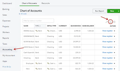 Turn Off and On Chart of Accounts