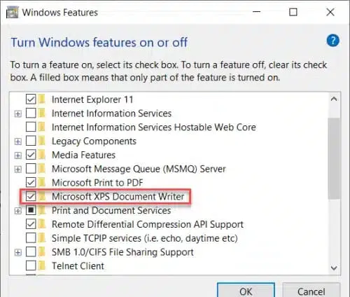 Enable Microsoft XPS Document Writer