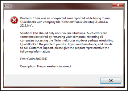 QuickBooks error 80070057