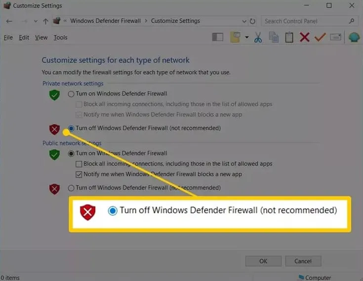 Manually Disable Firewall