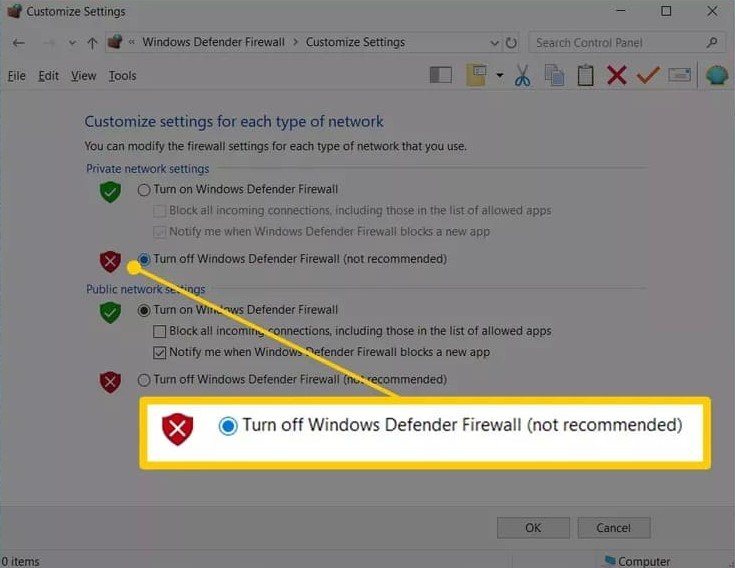 Manually Disable Firewall