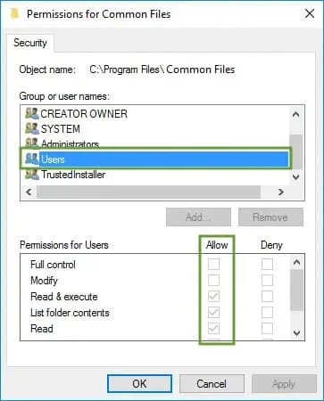 Permissions for Users
